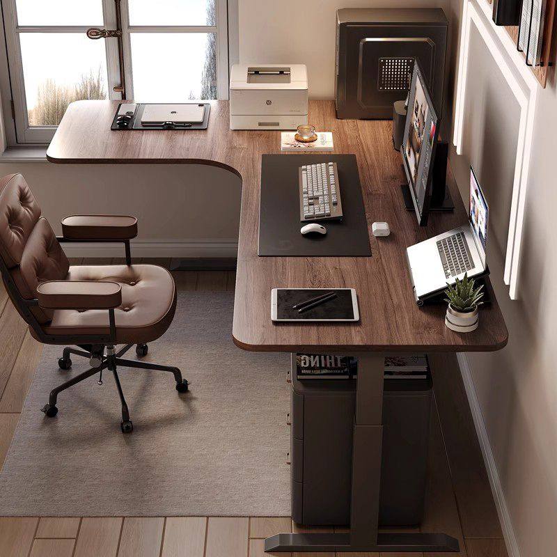 黑胡桃木电动可升降转角书桌lL型实木智能调节电脑桌拐角电竞桌子,住宅家具,红木书桌,淘宝优惠券,粉丝福利购,淘宝优惠卷