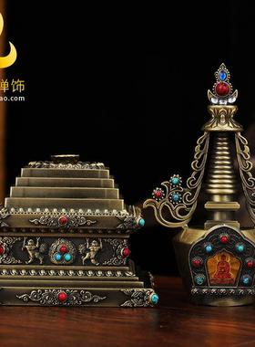 舍利塔佛塔装藏舍利7寸大号密宗供佛用品藏传民族宝塔 鎏金菩提塔