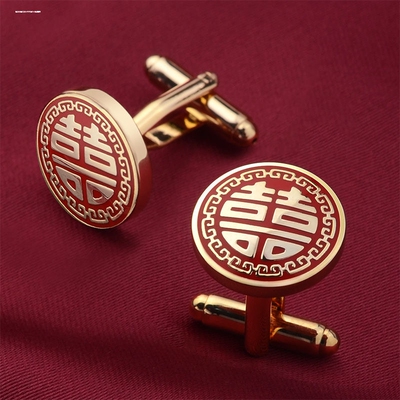 金色喜字领带夹男士固定扣男款商务正装西装小配饰结婚新郎领呔夹