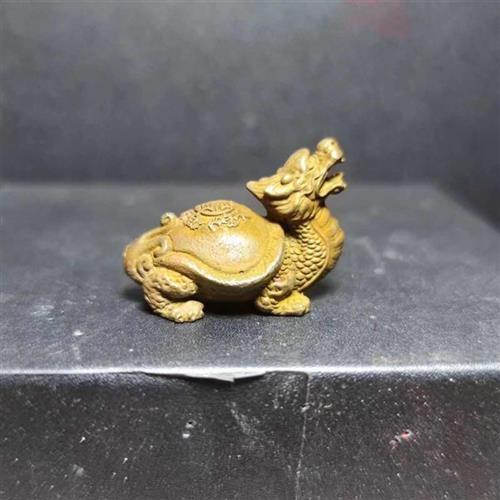 纯铜霸下瑞兽法防龙龟桌面摆件纯黄铜茶宠玄武文房镇纸手把件