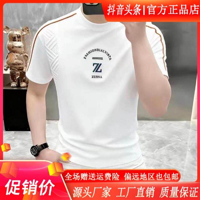 枫善服饰专柜品质2026夏季新款半袖男装高端潮流圆领高级刺绣T恤