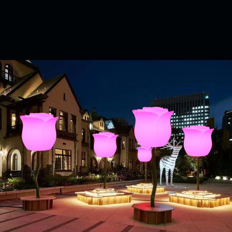 营地露营发光玫瑰花草坪装饰灯园林别墅景观太阳能户外花朵布置灯