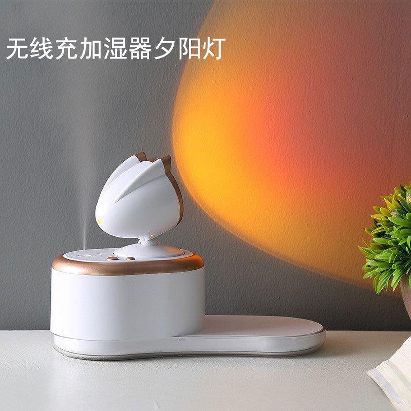 无线充电小鸟夜灯主播背景墙氛围夕阳灯卧室床头加湿器小台灯