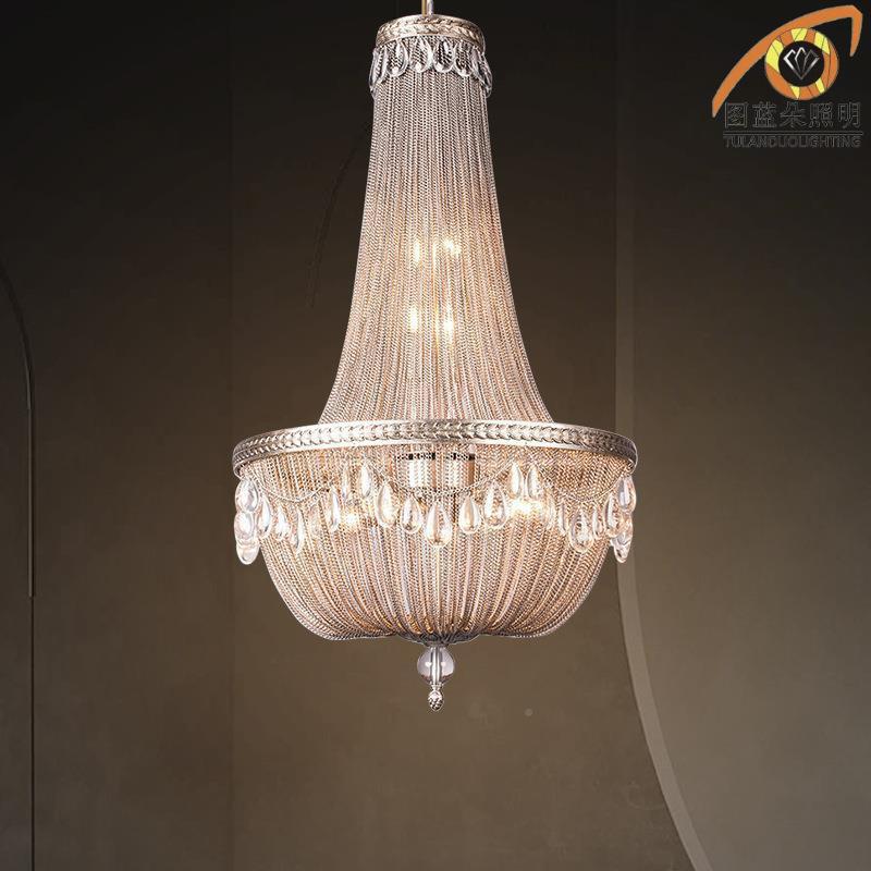 意大利艺术流苏链DZL条灯复式链楼水晶厅吊灯客厅餐奢轻中空铝吊