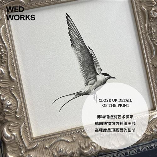 WED 小众法式中古风骏马展翅高飞素描装饰画 设计师客厅餐厅挂画图片