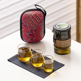 玻璃旅行茶具便携式快客杯个人专用随身包套装户外功夫茶杯泡茶壶