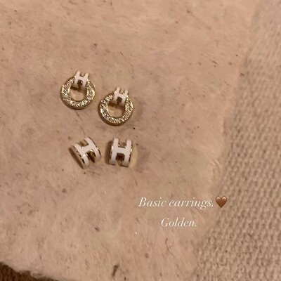 小众时尚设计感H字母圆环耳环