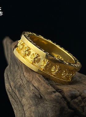 三木手作美式哥特轻奢情侣金戒指