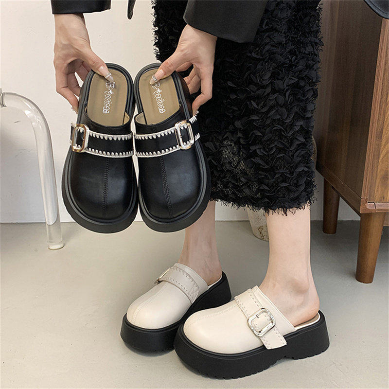 气质厚底包头半拖鞋女2026年春季新款防水皮面勃肯鞋,女鞋,包头拖,淘宝优惠券,粉丝福利购,淘宝优惠卷