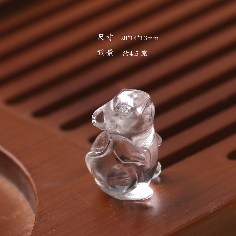 天然白水晶立体生肖鼠吊坠 男女款 风水能量石本命年挂饰 礼物