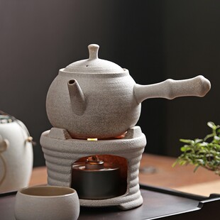 新品日式陶瓷侧把壶煮茶炉套装 酒精灯底座加热煮茶器 功夫泡茶温