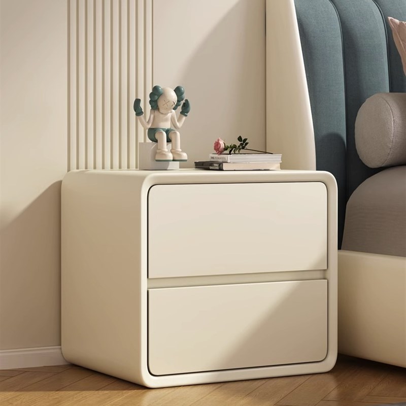 轻奢实木牀头柜小型简约现代创意家用卧室牀边柜白色奶油风收纳柜