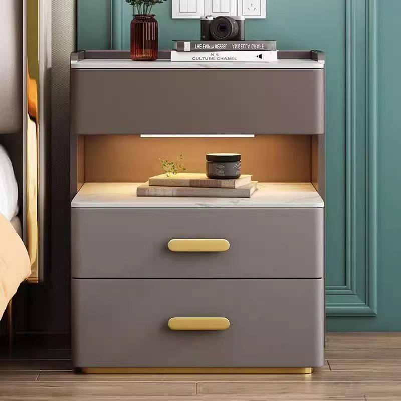 现代简约多功能智能床头柜轻奢三斗柜卧室收纳柜家用床边柜桌子