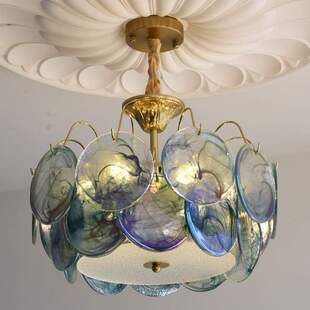 法式复古穆拉诺七彩玻璃卧室吸顶灯轻奢高级感多巴胺浪漫主卧吊灯