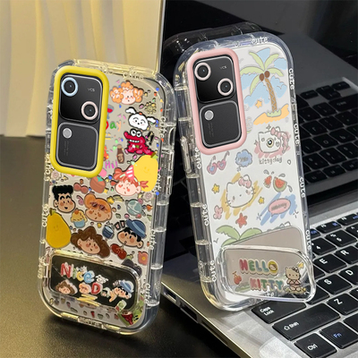 适用vivoS18手机壳vivo S18Pro保护套viv0新款可爱潮镜面全包防摔曲屏曲面屏步步高维沃Por是Pr0男女小新kt猫