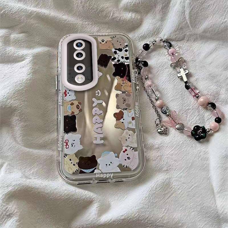 适用荣耀70手机壳华为HONOR70Pro保护套H0N0R70Pr0新款化妆镜面全包防摔七十专用七零曲屏版可爱男女小猫小狗