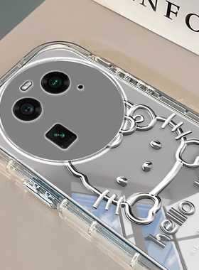 适用oppofindx7/findx8手机壳新款findx6镜面opofindx5全包防摔findx3pro高级感女一只kt猫带挂绳por网红爆款