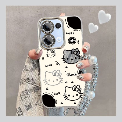 OPPOReno13手机壳OPPO新款Reno13Pro5G套OPPORone135G羽纱OPPOReon全包防摔OPPORneo女生OPP0PP0PPO黑白kt猫