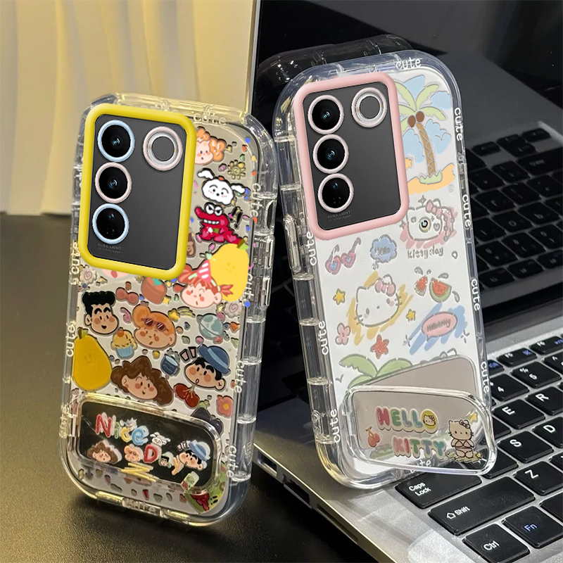 适用vivoS16手机壳vivo S16Pro保护套viv0新款可爱潮镜面全包防摔曲屏曲面屏步步高维沃Por是Pr0男女小新kt猫