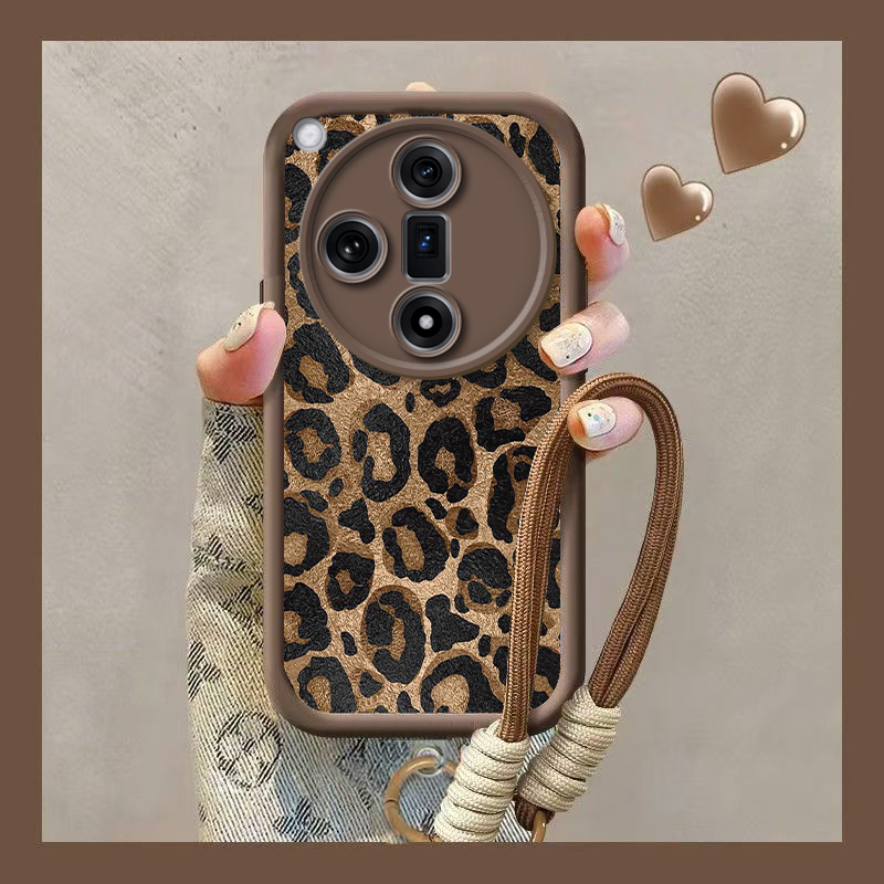 适用oppofindx8/x7ultra手机壳新款opofindx6pro硅胶软findx3全包防摔findx5pro高级感女款带挂绳por时尚豹纹