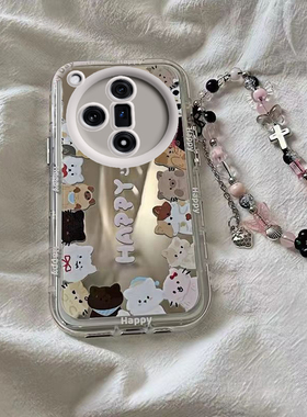 适用于oppofindx7/findx6手机壳新款镜面opofindx5全包防摔findx3pro高级感女时尚带挂绳por网红爆款潮边框猫