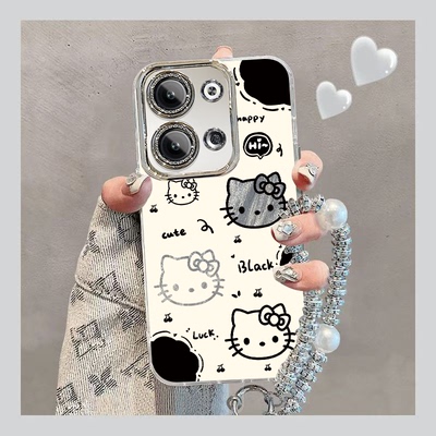 适用oppoReno9Pro十手机壳Reno95G套oppo新款0pp0羽纱reon可爱rone全包防摔5g男oreno女ren09poreno黑白kt猫