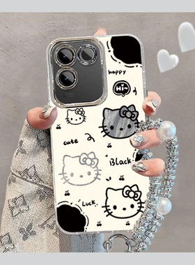 适用vivoS17e手机壳vivo S17e保护套SE新款可爱软羽纱全包防摔vivis步步高曲屏曲面屏高级感viv0女生黑白kt猫