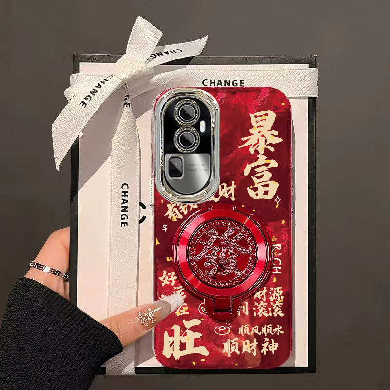 暴富发财旋转支架OPPORENO10PRO+手机壳新款PHU110保护套男女高级感春节新年外壳镜头全包防摔爆款中国风红