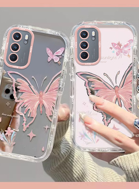 适用PEPM00手机壳OPPOPEPM00保护套OPPO型号PEPMOO新款外壳OPPOPEPMOO镜面OPP0PP0PPO全包防摔男女款粉底蝴蝶