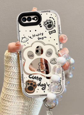 适用苹果6/7/8plus手机壳女款iPhonexr新款镜面苹果15/14/1312/11promax高级xs全包防摔6s可爱7p卡通i8狗爪印