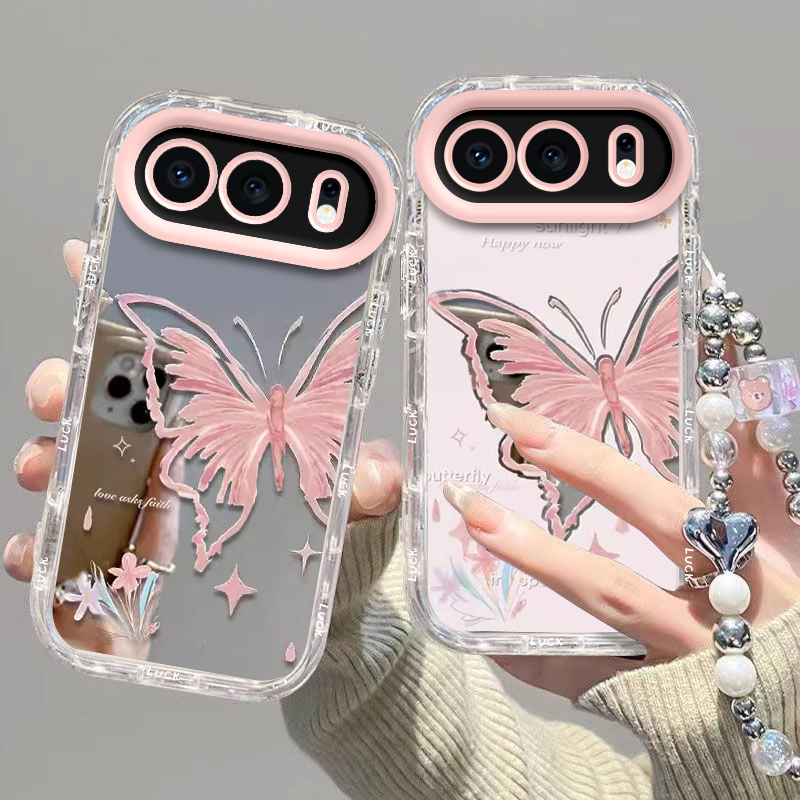 适用荣耀500手机壳HONOR500Pro保护套华为新款化妆镜面镜头全包防摔专用外壳H0N0R500Pr0Por新品男女粉色蝴蝶