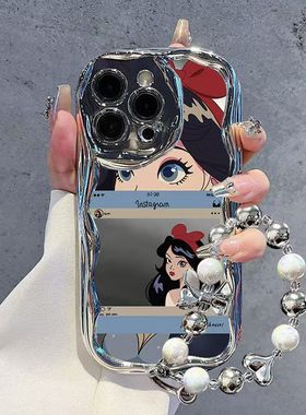 适用oppofindx8/7ultra手机壳新款opofindx6电镀银findx3pro全包防摔findx5高级女款带挂绳x7pro白雪人鱼公主