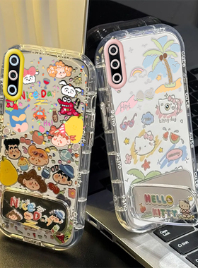 适用荣耀Play3手机壳华为HONORPlay3保护套Paly新款H0N0RPlay可爱化妆镜HONOR全包防摔HONORPiay男女小新kt猫