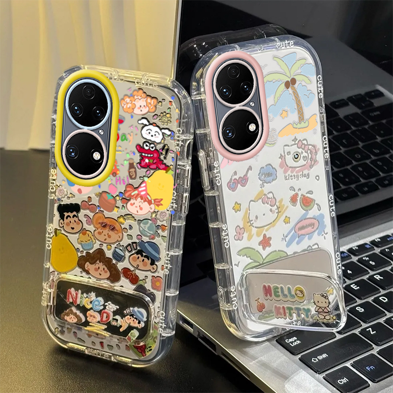 适用华为P50手机壳P50Pro保护套HUAWEIP五零新款P5O可爱潮P5OPro化妆镜面Por全包防摔Pr0高级感男女小新kt猫