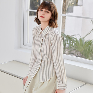 纳纹2025秋款条纹设计感翻领上衣复古设计感时尚休闲衬衫女