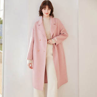 纳纹2025秋冬款西装领双排扣气质双面呢大衣保暖长款羊毛大衣女