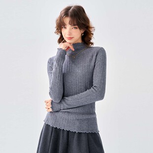 纳纹2025秋冬款半高领木耳边罗纹打底衫修身时尚百搭针织杉女