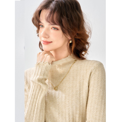 纳纹2025秋冬款半高领木耳边罗纹打底衫修身时尚百搭针织杉女