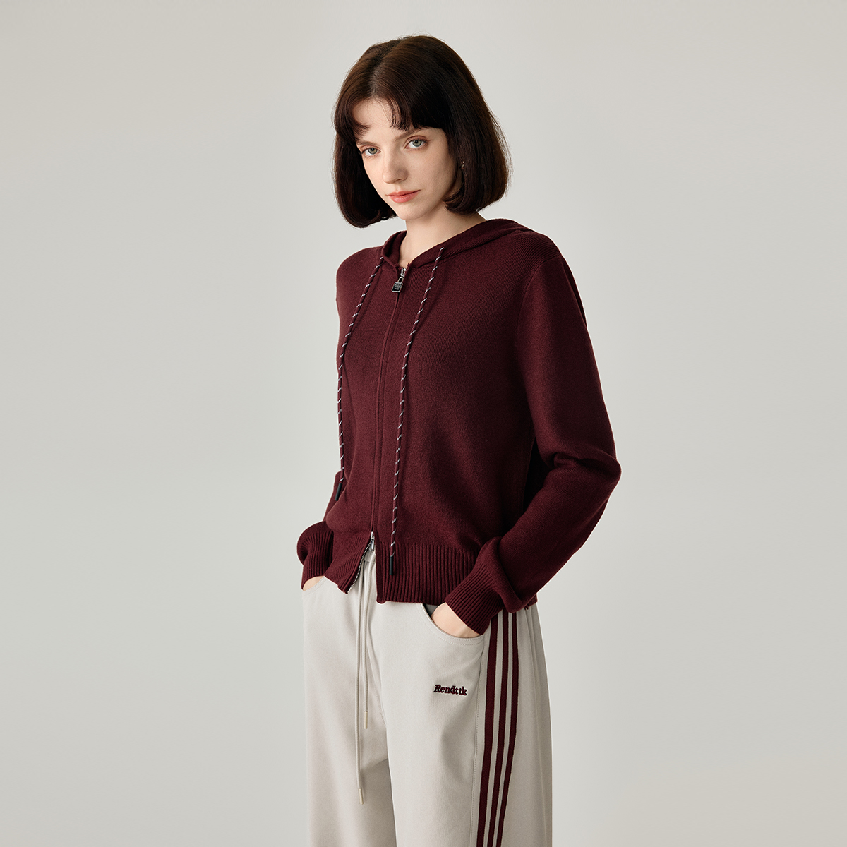 【双拉链抽绳连帽针织开衫】25秋冬款新上衣时尚卫衣百搭针织衫女