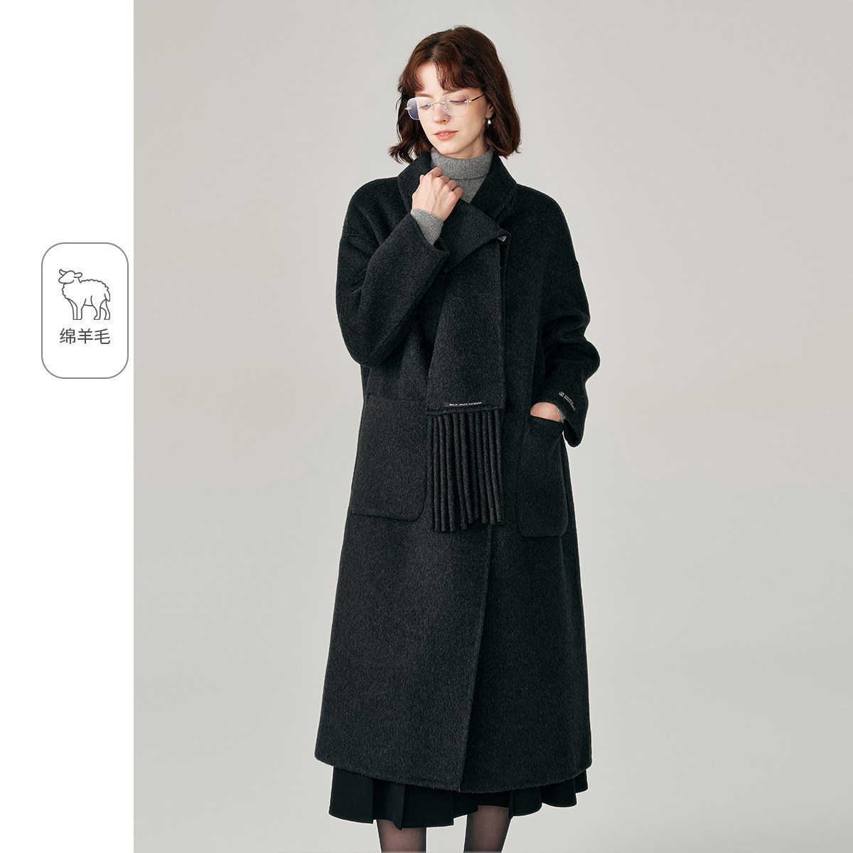 冬款新宽松纯色简约围巾领长款双面呢外套休闲羊毛大衣女,女装/女士精品,毛呢外套,淘宝优惠券,粉丝福利购,淘宝优惠卷