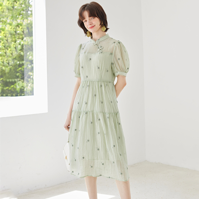 通勤短袖新中式雪纺纳纹套头常规