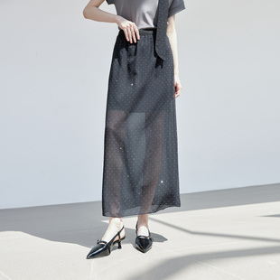 25夏款松紧腰裙子波点微透半裙时尚气质半截裙女