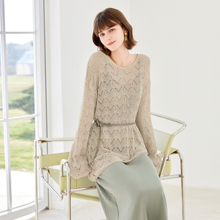 纳纹秋冬款纯色镂空设计感宽松上衣透气休闲气质百搭针织衫女