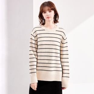纳纹2025秋款撞色条纹圆领针织衫时尚简约百搭休闲毛衣女
