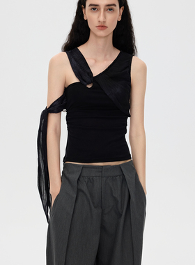 F1protagonist 镂空收腰纽结解构飘带显瘦无袖外穿背心夏季吊带女