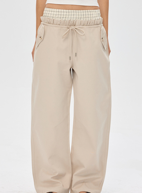 F1protagonist 浅卡其复古设计拼接休闲工装弯刀廓形裤宽松阔腿裤