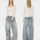 酸奶棣推荐 F1protagonist冰蓝复古牛仔女宽松垂感显瘦阔腿裤