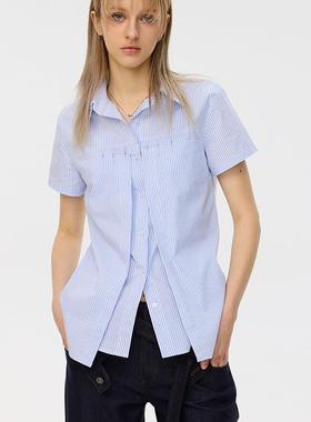 【鱼九九推荐】F1protagonist 复古格纹短袖衬衫女解构休闲上衣女