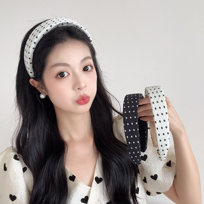 黑白小圆点发箍女高颅顶不勒头发卡头饰高级感压碎发头箍宽边发带