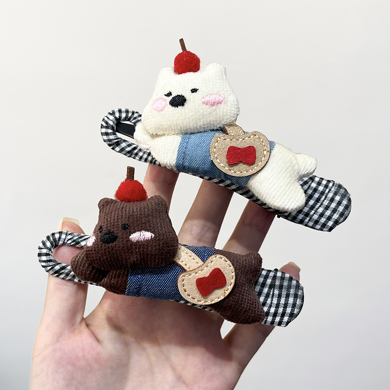 可爱毛绒小熊发夹女甜美百搭